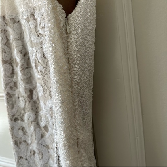 Ralph Lauren Evening | White Sequin and Lace Low-Slit Gown - Picture 6 of 8